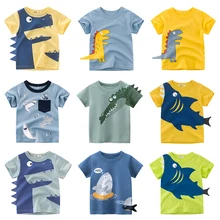 Chłopcy T Shirt zwierzęta kreskówkowe Baby Boy dziewczyny dzieci bawełniana koszulka Shark letnia odzież z nadrukiem dinozaura Tee topy maluch ubrania tanie tanio COTTON CN (pochodzenie) Lato 25-36m 4-6y 7-12y Damsko-męskie Na co dzień W stylu rysunkowym REGULAR Z okrągłym kołnierzykiem