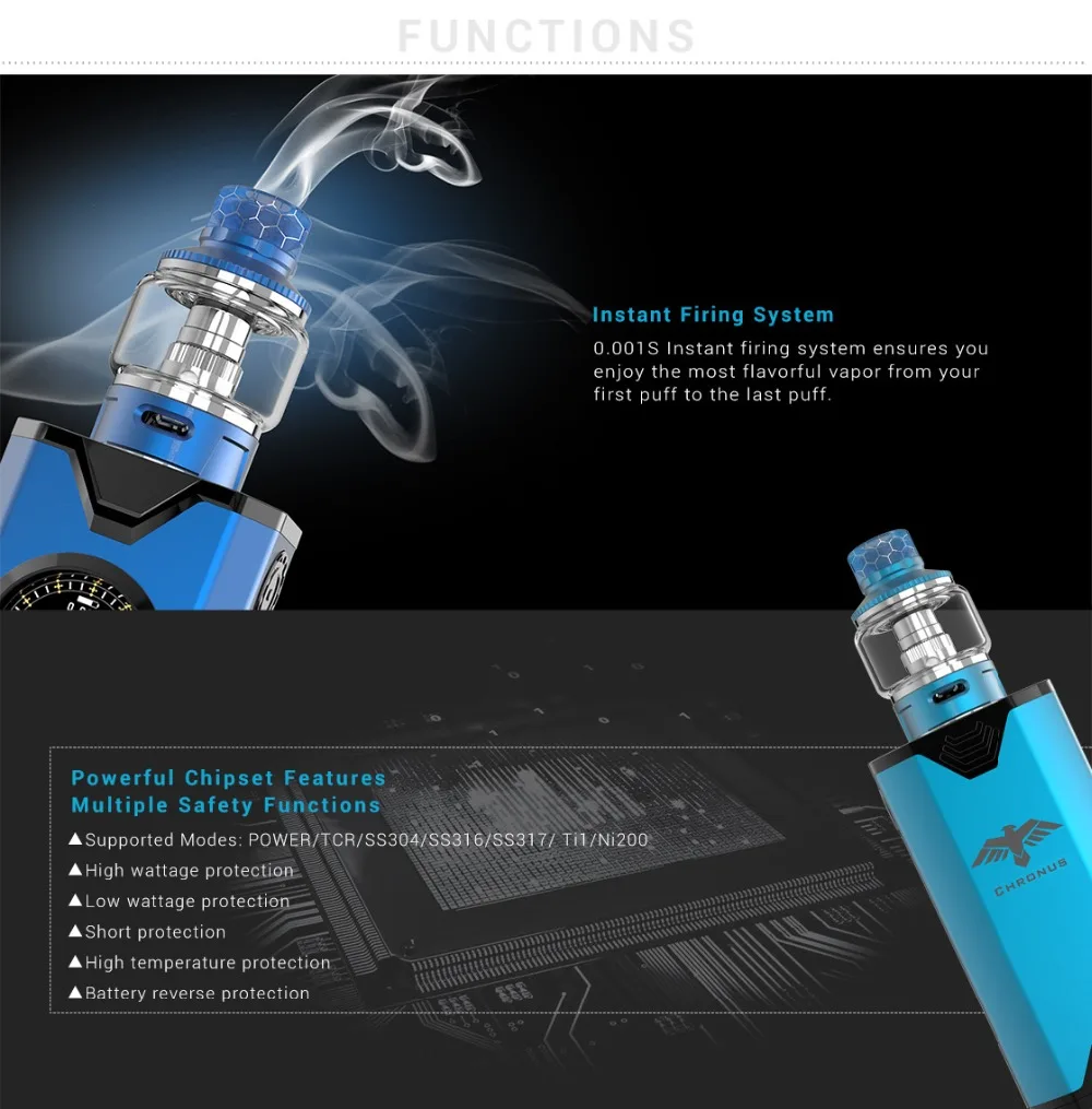 Зазор, комплект для вейпа Sigelei Chronus, питание от аккумулятора ...