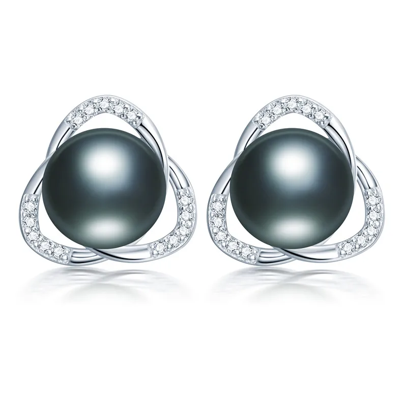 Dainashi Genuine Natural Freshwater Pearl Stud Earrings Fashion 925 Sterling Silver Cross Zircon Earrings for Women - Цвет камня: Черный