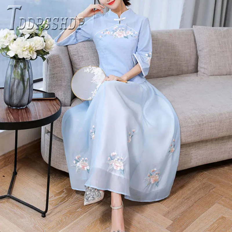 2019 Han Dynasty Китай древние женские комплекты Элегантная блузка и юбка женские комплекты