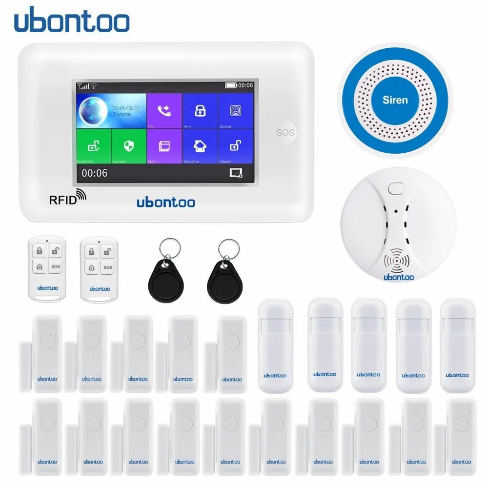 

ubontoo All Touch Screen wireless 433MHz GSM WIFI Smart Home Security Monitor Burglar Alarm System Kits protected house motion