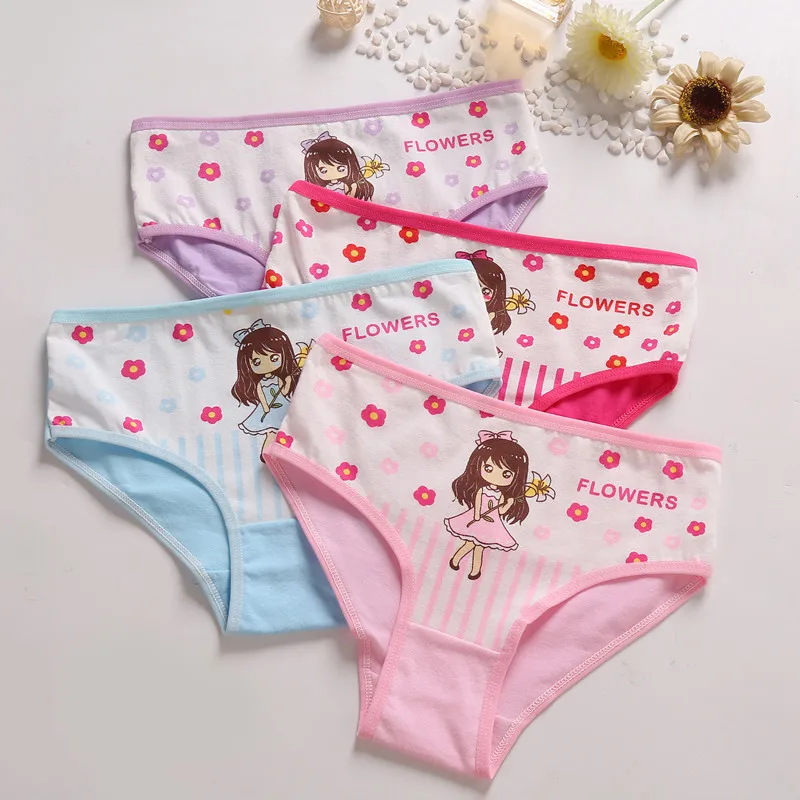 4 Pack Cartoon Girls' Cotton Underwear - Soft and Comfortable Kids' Briefs, Cute and Lovely Children Panties image 3
