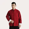 Red 100% Cotton Men's Solid Traditional Chinese Kung Fu Jacket Coat Tai Chi Uniform Double deck Long Sleeve Shirt t shirt homm 1