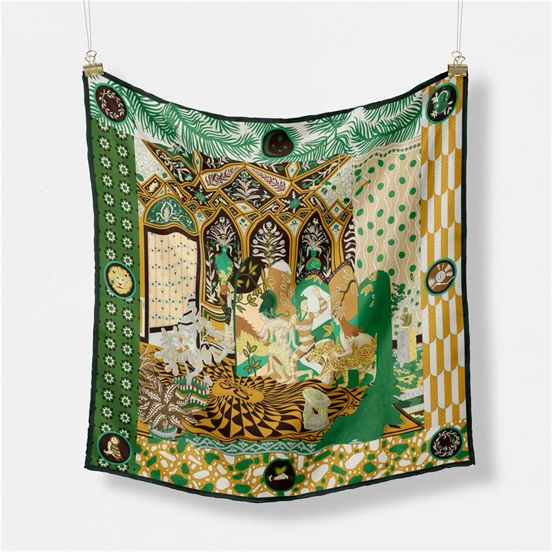 

Женский саржевый шелковый шарф, квадратные шарфы с дворцовым принтом, бандана, маленький хиджаб, шелковые шарфы, Женский Галстук, повязка на голову, шейный платок 53 см