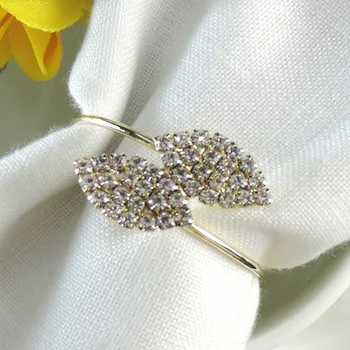 

10 PCS/SET Home Rhinestone Decoration Shiny Buckles Serviette Wedding Dinner Leaves Shape Belt Napkin Rings Hotel Banquet Party