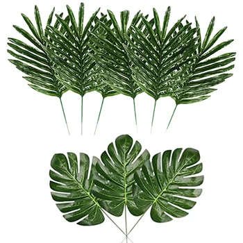

48 Pcs Faux Palm Leaves and Artificial Monstera Leaves,DIY Home Wedding Theme Party BBQ Table Leaf Decorations Supplies