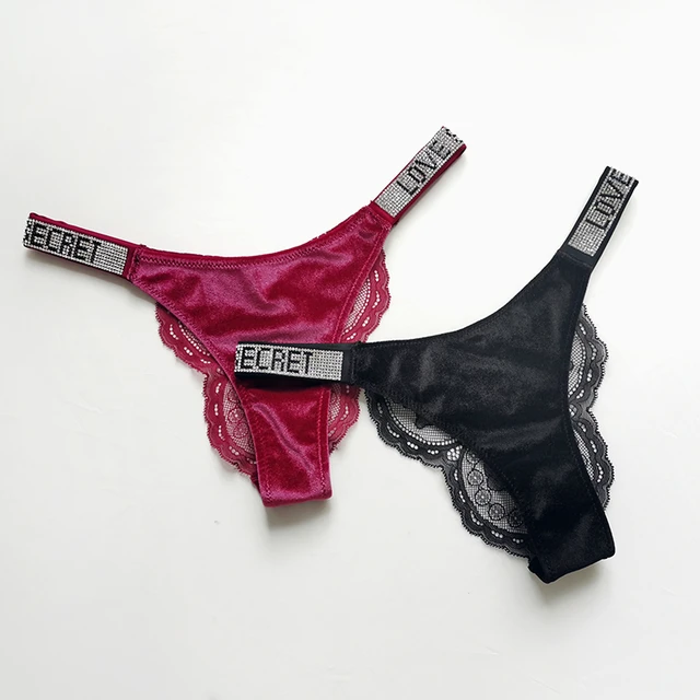 Sexy Pantie Women Velvet Rhinestone Underwear Low Rise Brazilian