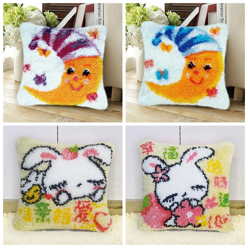 DIY Latch Hook Cushion Foamiran For Needlework Couples Pillow Sets Latch Hook Cartoon Embroidery Bear Pillow Sets For Handiwork