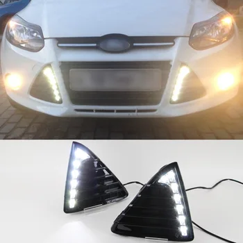 

1 Pair LED DRL Daytime Running Light Bumper Front Fog lamp yellow Turn Signal 12V High power for Ford Focus 2012-2015