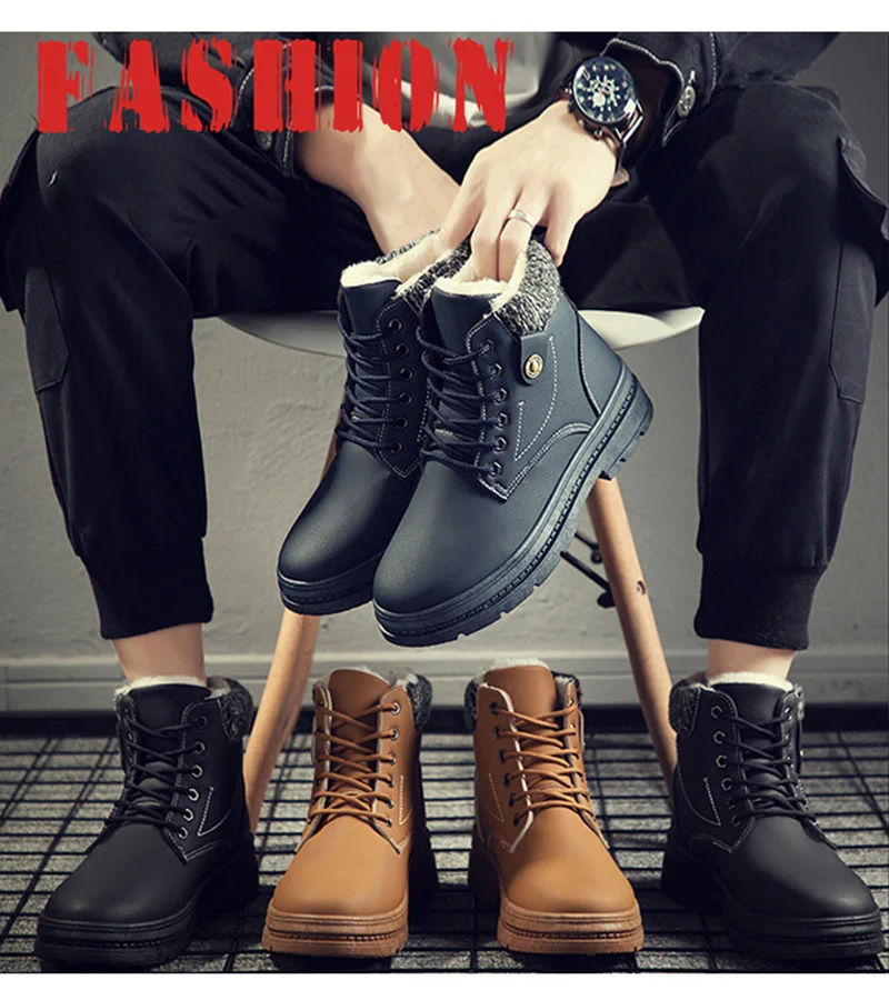 Winter Men's New Warm Snow Boots Men's Fashion Casual Plus Velvet Warm Shoes Men's Winter Boots Waterproof High-cut Cotton Boots
