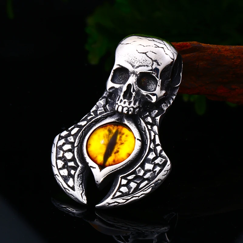 Байер 316L нержавеющая сталь желтый сглаза Мужская подвеска ожерелье панк череп кулон Модные украшения LLLHP111P