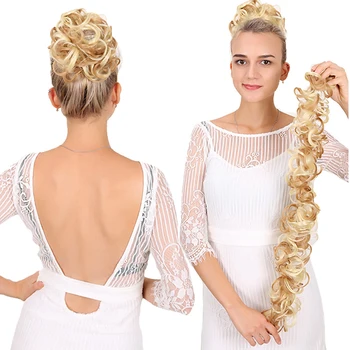 

HUAYA Wavy Curly Scrunchy Chignon Elastic Messy Hair Bun Wrap For Ponytail Extensions Synthetic Hair Ring Hairpiece Bun