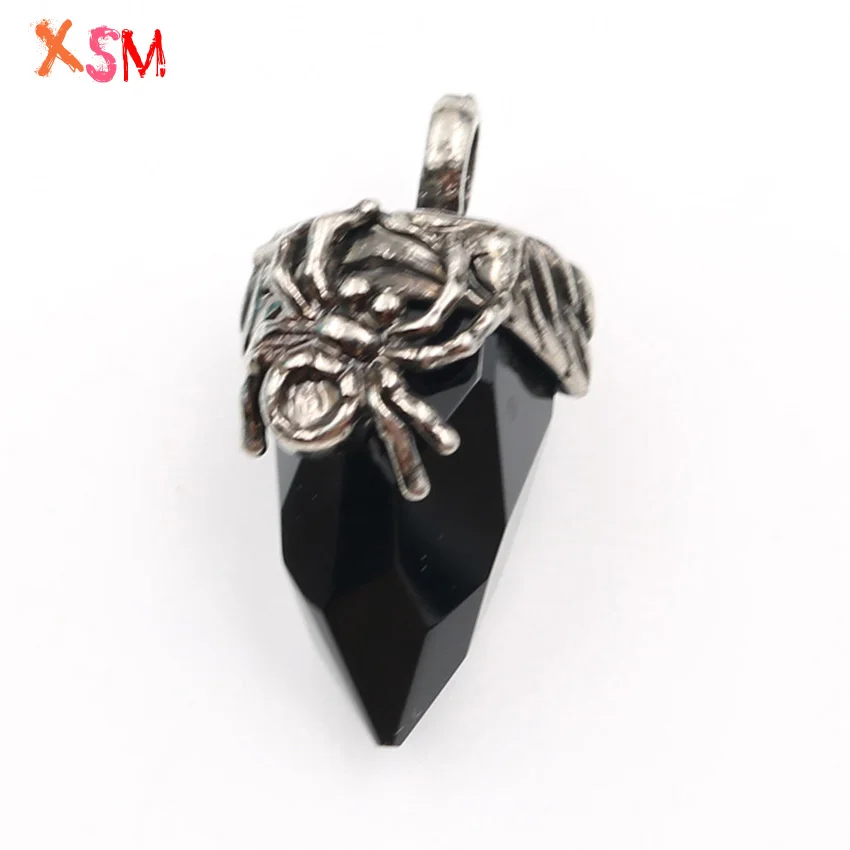 Black Agates XSM сосновый Конус Форма Подвески в виде паука для женщин и мужчин колье фурнитура натуральный черный Агаты Кристалл граненый камень Винтажные Ювелирные Изделия - Окраска металла: Black Agates