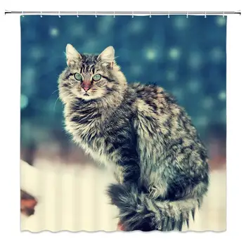 

Gray Cat Shower Curtain Cute Animal Series Fashion Bathroom Decor Waterproof Polyester Fabric Home Bath Supplies Decoration
