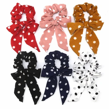 

Sweet Dot Scrunchies Streamers Elastic Bow Knotted Hair Ring Girls Women Ponytail Holder Hair Ties Rubber Bands Hair Accessories