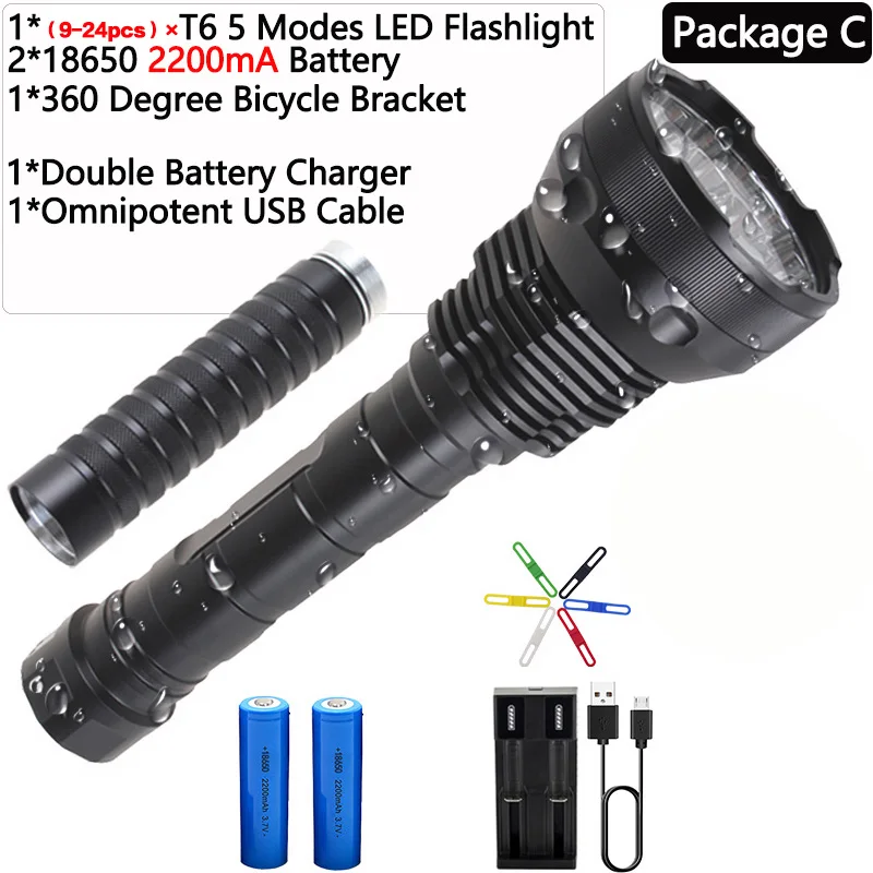 Самый мощный T6* 24 Водонепроницаемый светодиодный светильник-вспышка 5 режимов Светодиодный фонарь Тактический светильник-вспышка Linterna портативный светильник - Испускаемый цвет: Package C
