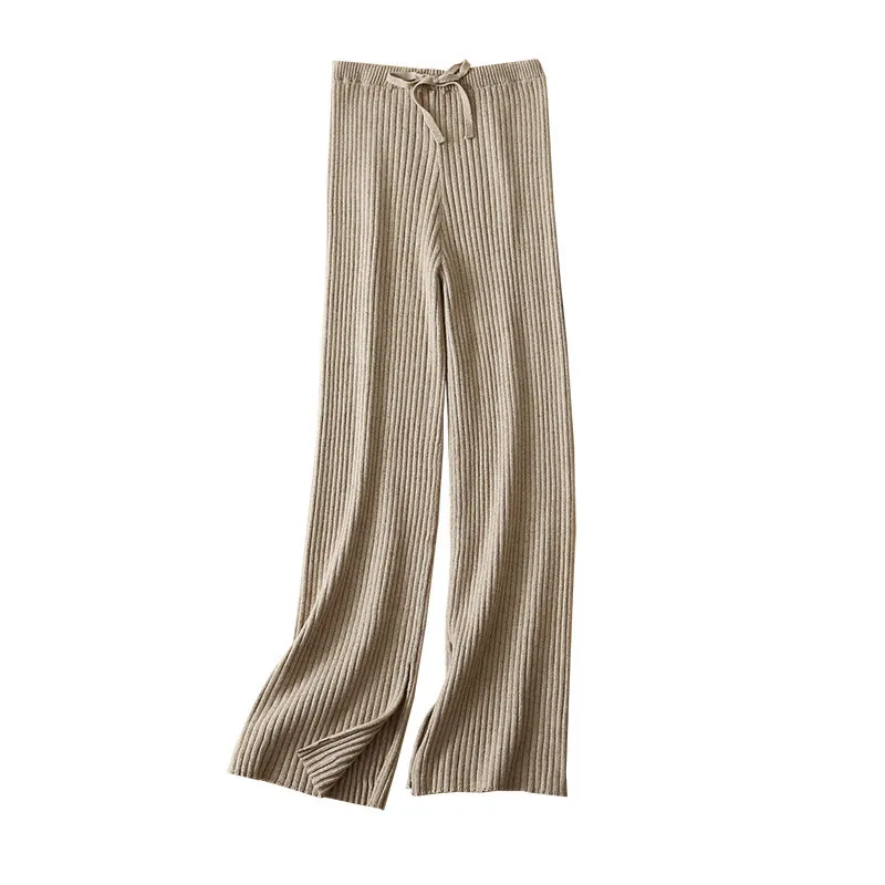 

2019 Winte Spring New Pants for Women Long High Waist Lacing Cashmere Mixed Knitting Elsatic Female Leggings 5Colors Trousers