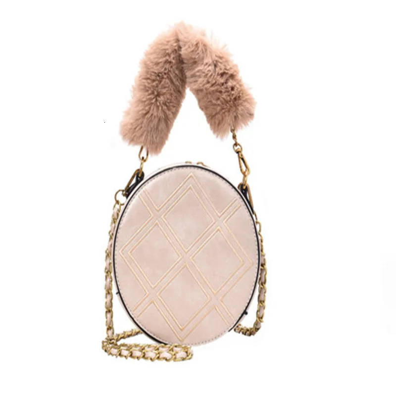 

Luxury Handbags Women Shoulder Bag Designer Round Chain Strap Fur Crossbody Bag For Wedding Date Party Coin Purse Bolsa Feminina