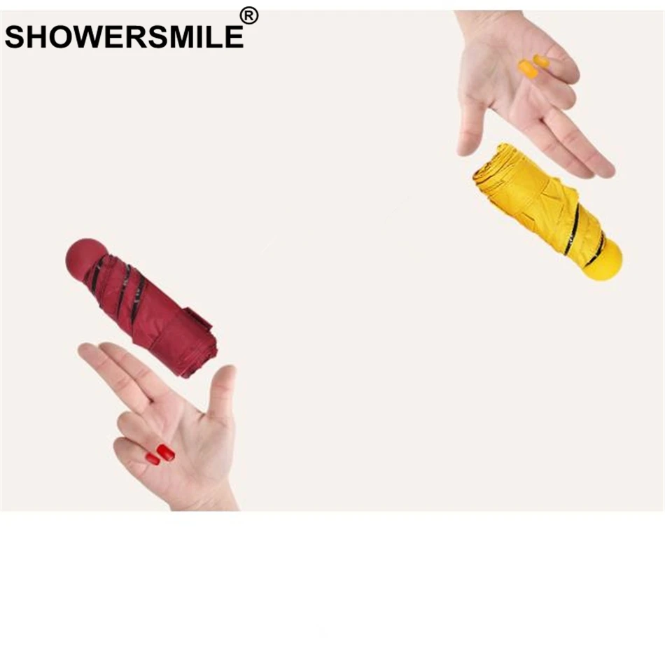 SHOWERSMILE мини Капсула Карманный Зонтик для женщин Защита от солнца и дождя дорожный Зонт розовый красный желтый синий Дамы УФ защитный карман зонтик