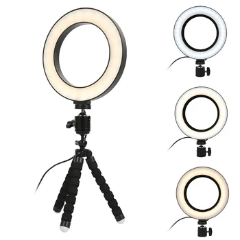 

Newest Photography LED Selfie Ring Light 16CM Dimmable Camera Phone Ring Lamp With Table Tripods For Makeup Video Live Studio