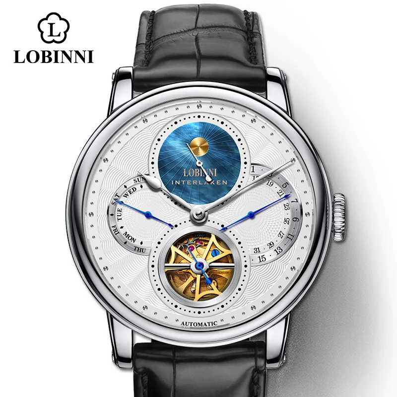 Мужские автоматические часы Lobinni Seagull механические из натуральной кожи высокого