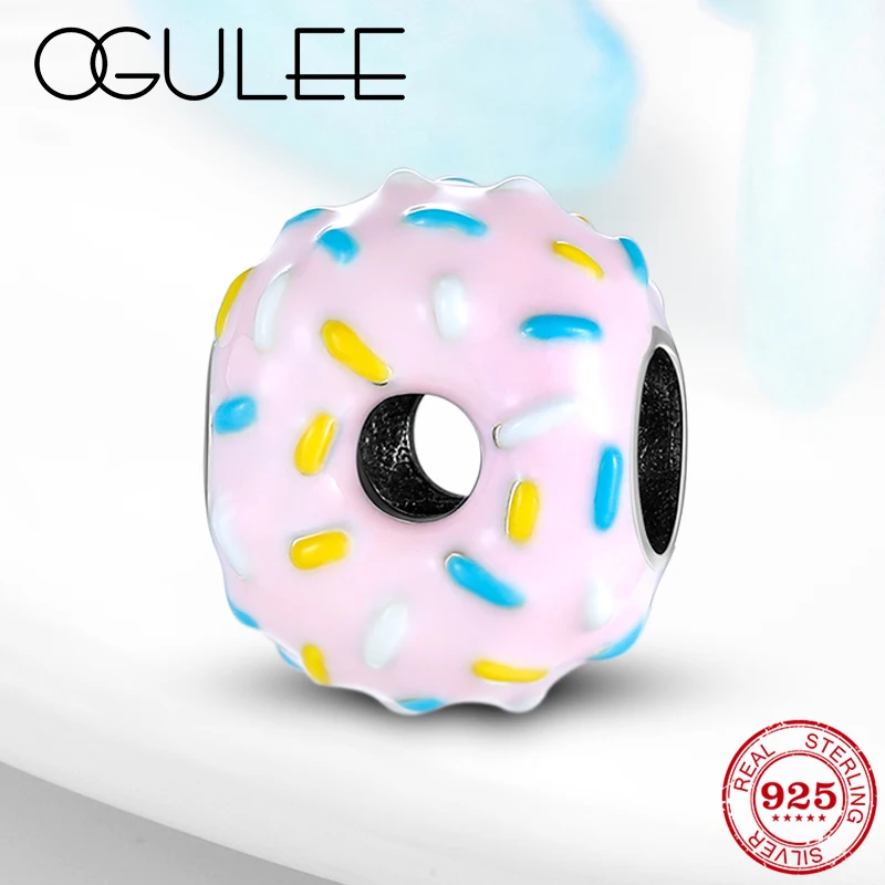 ew 925 Sterling Silver Pink Enamel Donuts Cute Beads Jewelry making fit Original European Charm Bracelet Women | Украшения и
