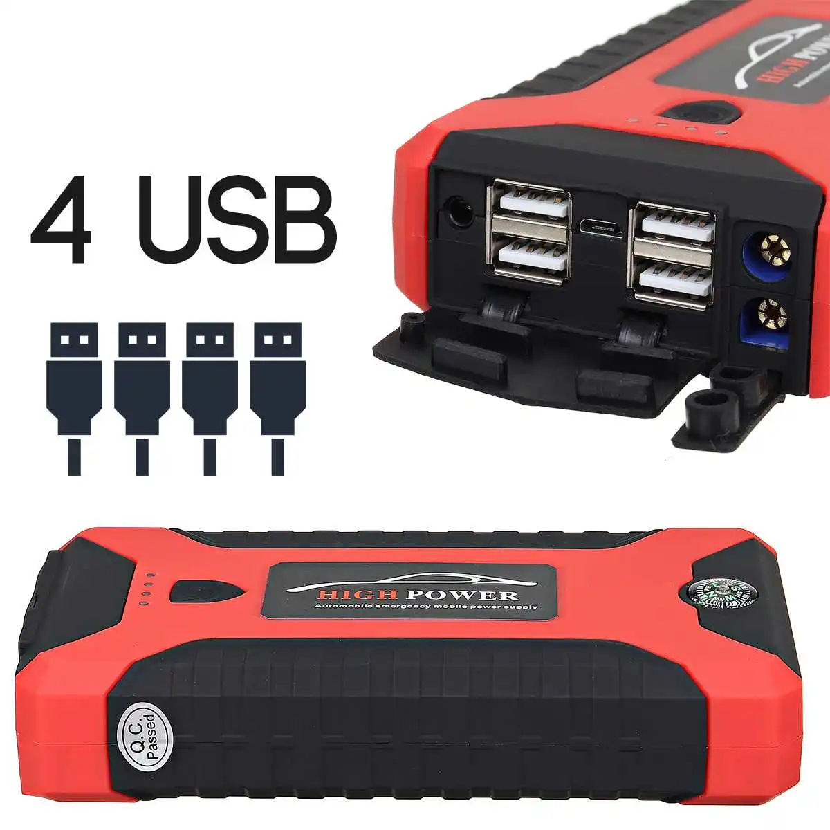 99800mAh Car Jump Starter Pack 600A Portable 4 USB Power Bank Car Battery  Booster Charger 12V Starting Device Car Startee Buster