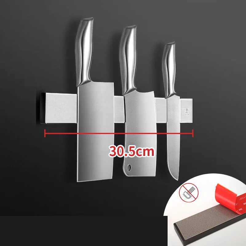 30.5cm - Silver 304 нержавеющая сталь нож блок настенный магнитный полосы кухонный Органайзер хранилище стенд металлический Универсальный Магнитный нож держатель - Цвет: 30.5cm - Silver