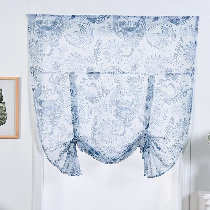 American Short Curtains for Kitchen Floral Tulle Curtains for Living Room Roman Blinds Printed Voile Window Treatments Panel