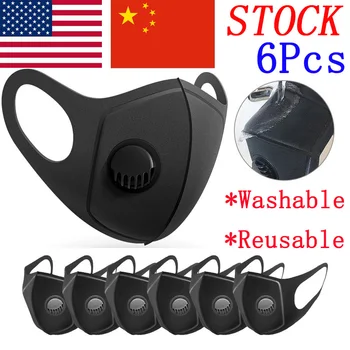

Mask Reusable 6Pcs Sponge Protect Mouth Mask Breathing Valve Filter Unisex Washable Dust Masks Prevent Flu Saliva Respirator