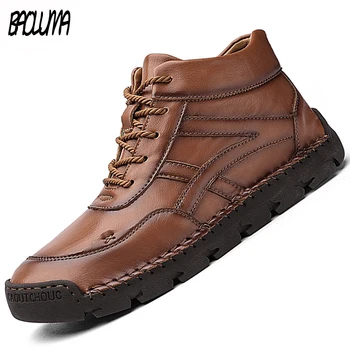 

Brand Men's Boots Breathable Leather Men's Leather Boots Soft Sole Comfortable Men's Platform Outdoor Men's Work Shoes Plus Size