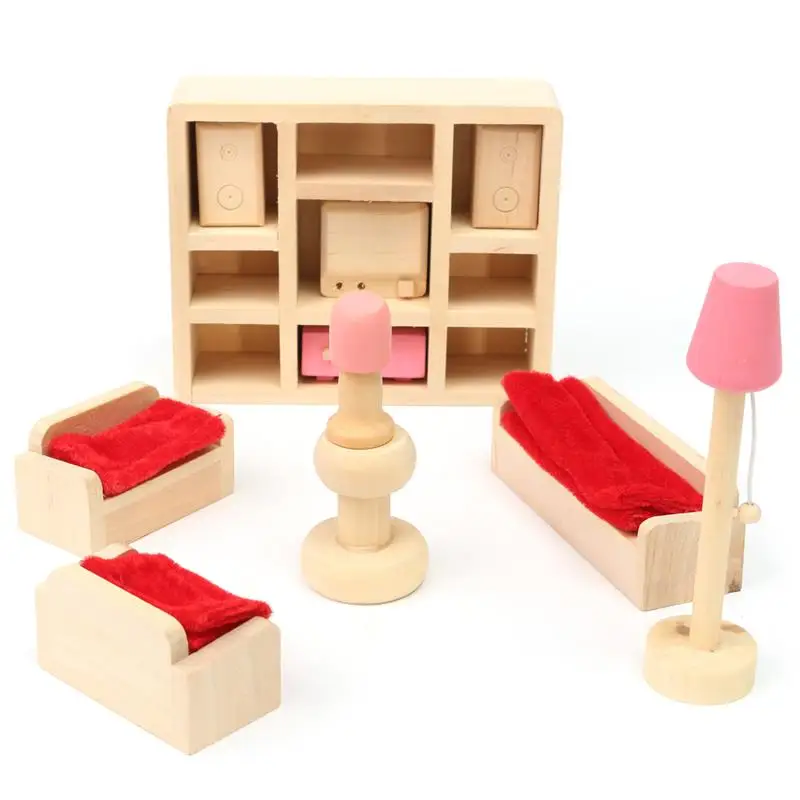 Living Room Миниатюрный деревянный кукольный домик мебель игрушки набор для детей ролевые игры 6 комнат набор/куклы игрушки Аксессуары для миниатюрного кукольного домика - Цвет: Living Room