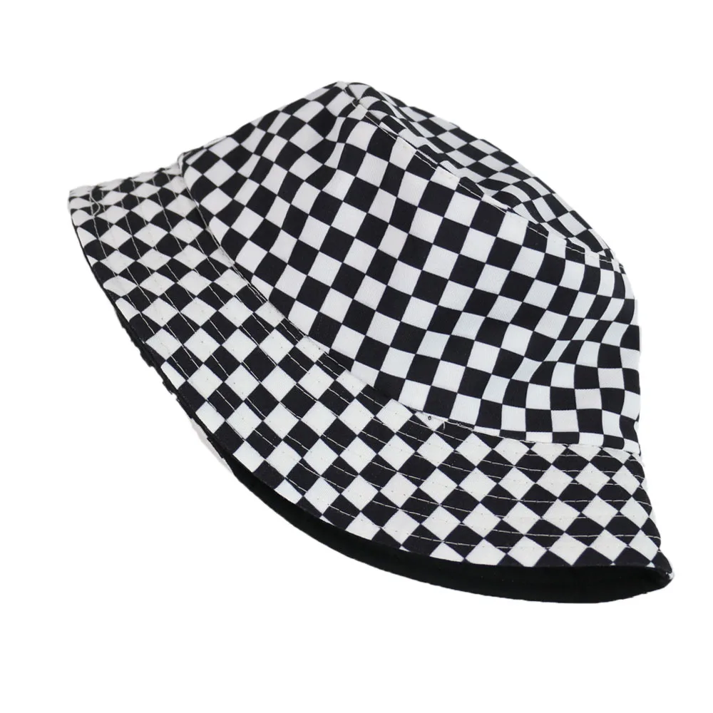 Sombreros Cubo Black and White Checkered Fisherman Hat New Black White Plaid Check Bucket Hats Fishing Caps Women Mens Hats