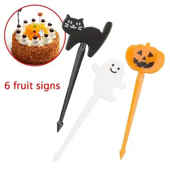 

6Pcs Halloween Pumpkin Ghost Food Picks for Kids Plastic Fork Kitchen Fruit Pick Fork Toothpick Non-toxic Dinner Decoration 2019