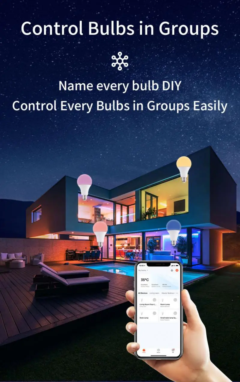 Tuya Bluetooth Smart Bulb RGB Lamp E27 B22 Led Bulb Light Can Use Gateway Upgrade To WiFi Bulbs Works With Alexa/Google Home