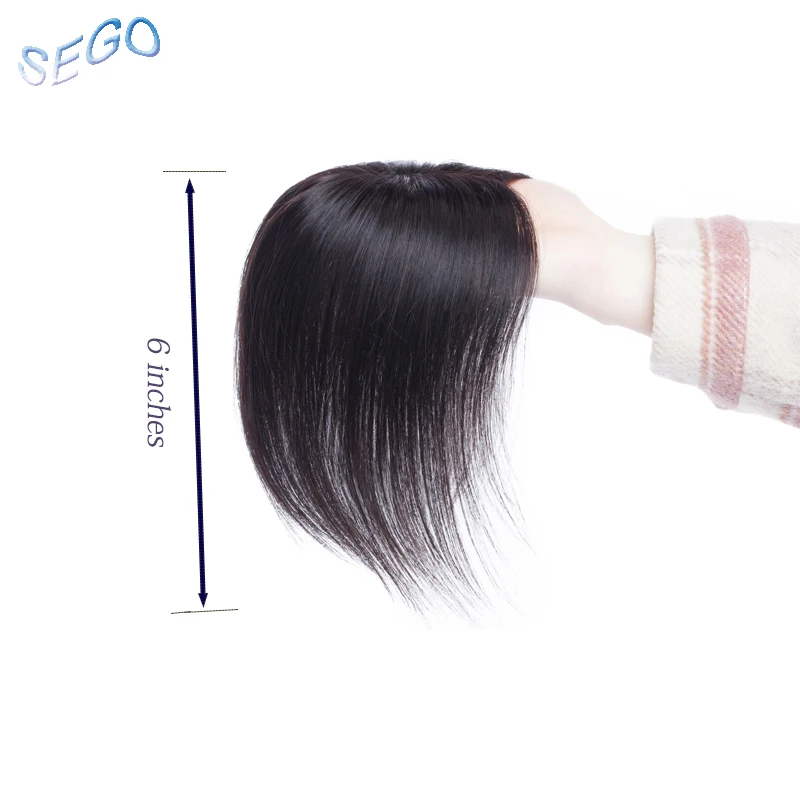 SEGO 6 Inches 7*8 Mono and PU Straight Hair Topper Toupee For Women Pure Color Hair Pieces With 2 Clip-in Non-Remy Hair Pieces