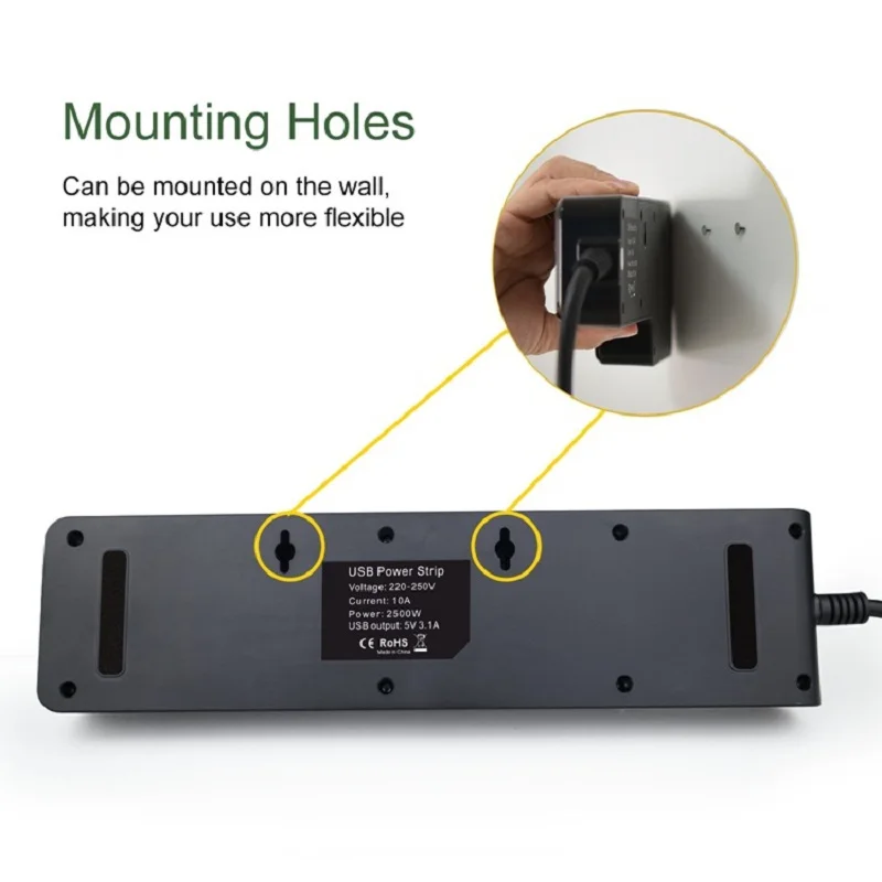 Plugue de Extensão ue para Proteção contra Surtos de Energia Elétrica com 5 Usb e Controle de Interruptor Plugue Entradas Independente - Image 3