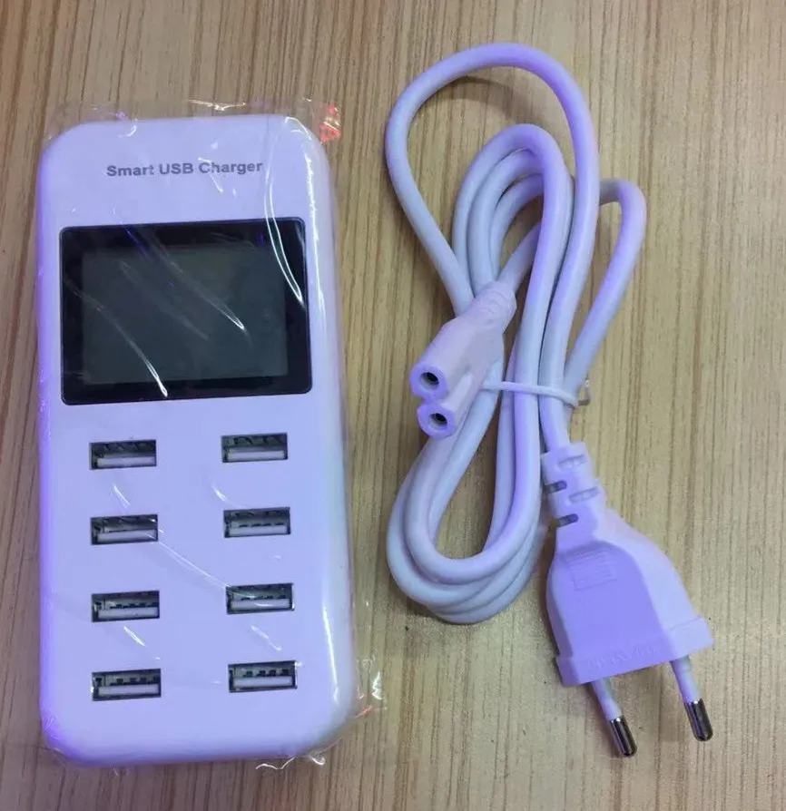 8 Ports LCD Display USB Fast Charger For Mobile Phone EU/US/UK Plug