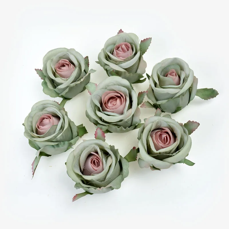1pcs new artificial flower high quality silk rose head wedding home Christmas decoration diy flower wall scrapbook gift box - Цвет: Зеленый