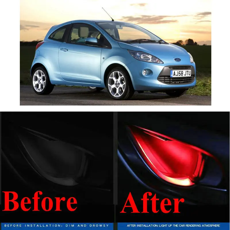 

4pc CF style stickers on cars interior inside door handle atmosphere lamp for ford KA RB MAVERICK PUMA RANGER S-MAX STREET