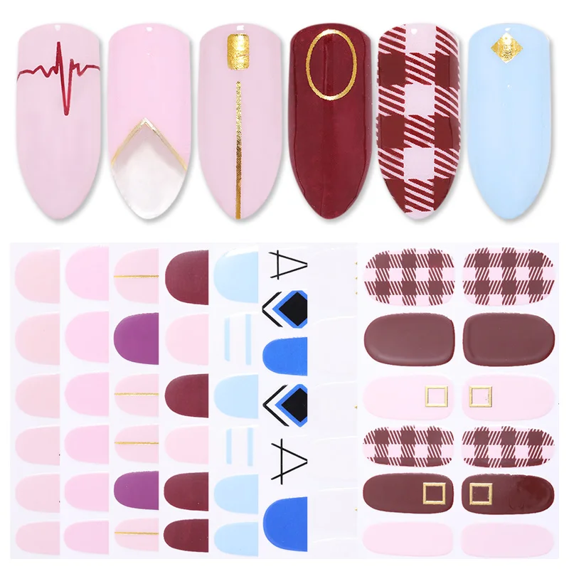 

Nail Art Stickers Detachable Mixed Pattern Stickers Full Cover Fake Nail Tips With Glue Transfer Decals Sticker Nail Art