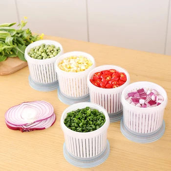 

Kitchen Double Layer Drain Refrigerator Food Organizer Storage Box Ingredients Round Box Chopped Green Onion Container with Lid