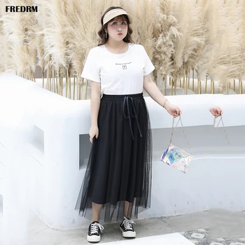 

FREDRM Gauze Skirt Women Big Size New Summer Autumn 2020 Ladies Elastic waist A-line Plus Over Size 8XL 9XL Casual Female Skirts