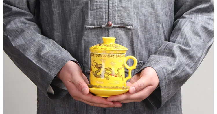 Чаша с драконом личные четыре штуки с фильтром кружка офисная чашка синие и белые керамические чайные чашки и блюдца
