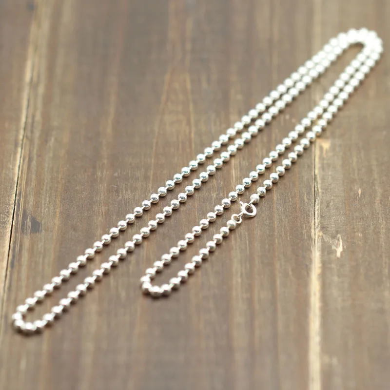 

S925 Fine Silver Accessories Simple Versatile Italy Machine-made round Beads Men And Women Fine-Sweater Chain Buddhist Prayer Be