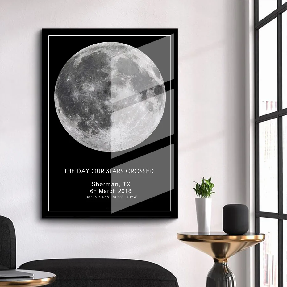 

Modern Canvs Painting Wall Art Print Earth Moon Night Sky View Scene Poster and Print for Bedroom Home Decor Picture