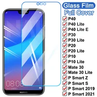 Protector de pantalla de vidrio templado 15D para Huawei P20 Pro P10 Mate 30 Lite, Protector de pantalla de vidrio P30 P40 Lite E P Smart Z S 2019 2021