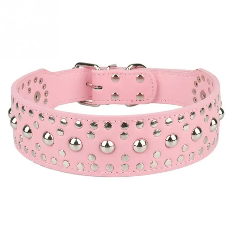 Pink Подарок D Кольцо Шипованная металлическая пряжка регулируемый ошейник для собак открытый искусственная кожа - Цвет: Pink