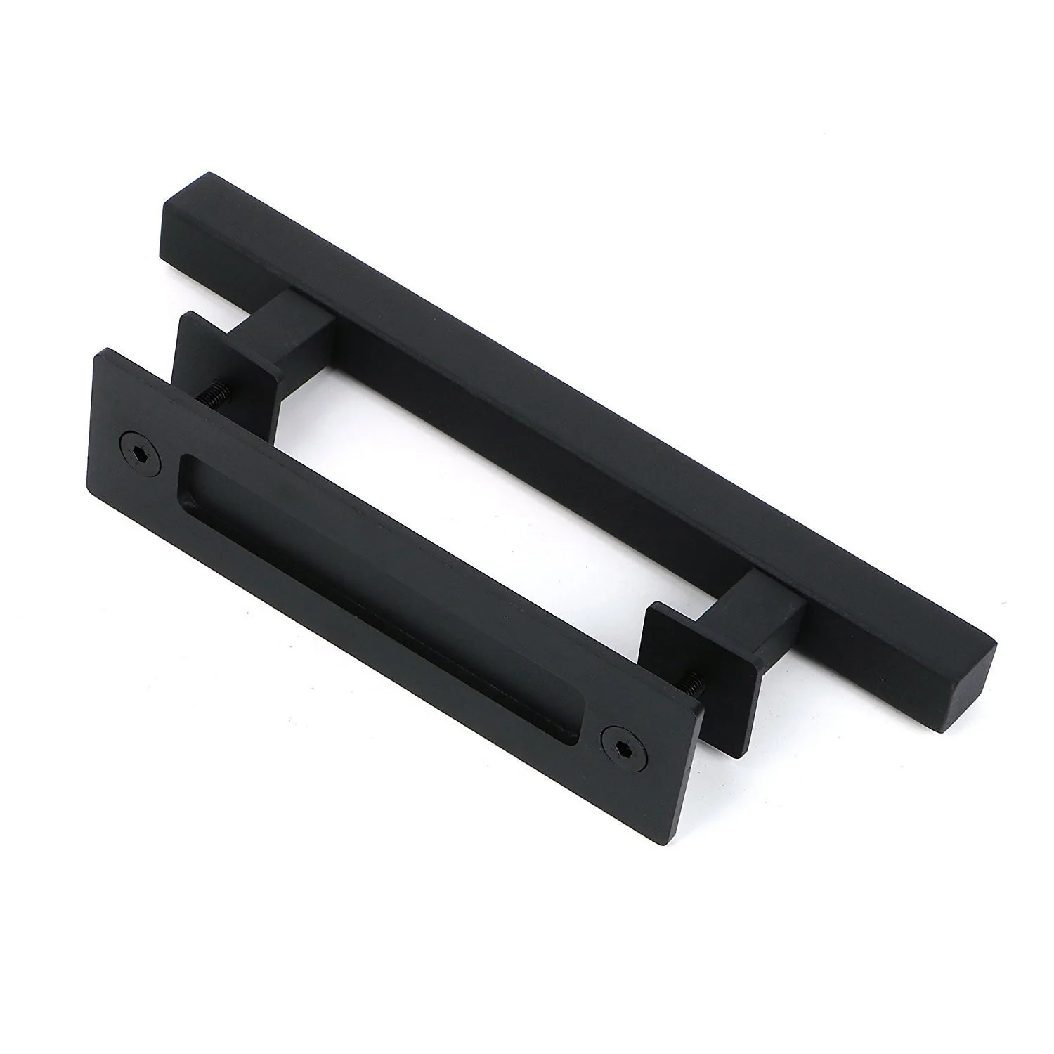 

Square Pull And Flush Door Handle Kit Barn Sliding Double-Sided Thick Cast Iron