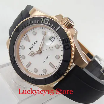 

BLIGER Brand Hot Self Winding Rose Gold Color Men's Watch MIYOTA Automatic Movement Gold Watch Case Ceremic Bezel Rubber Band